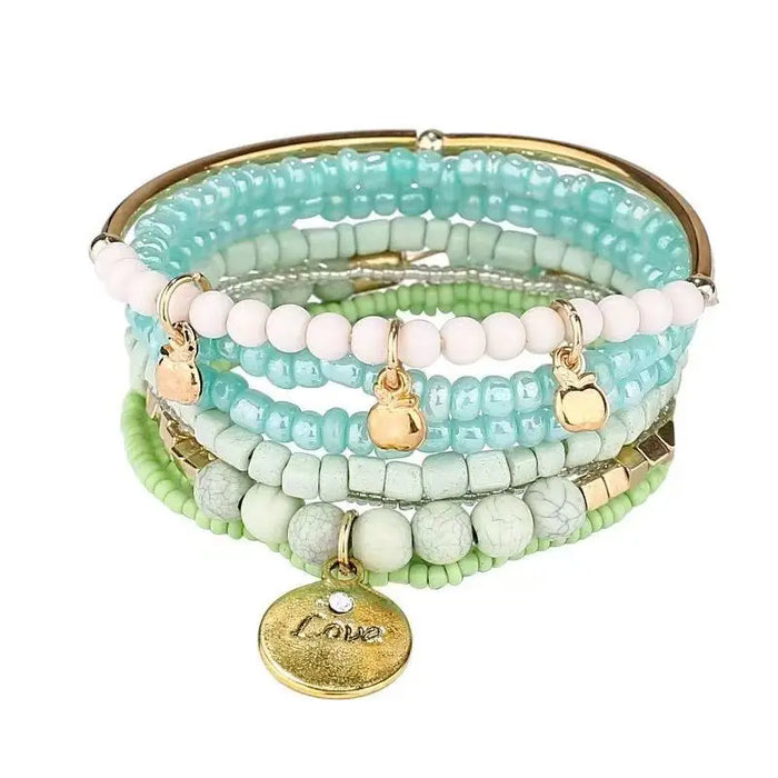 Bohemian Bracelet Set – Stackable Beaded Bangles with Crystals & Pearls for Everyday Wear