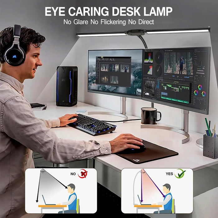 Double-Head LED Desk Lamp – Wide, Adjustable Lighting with 10 Brightness Levels