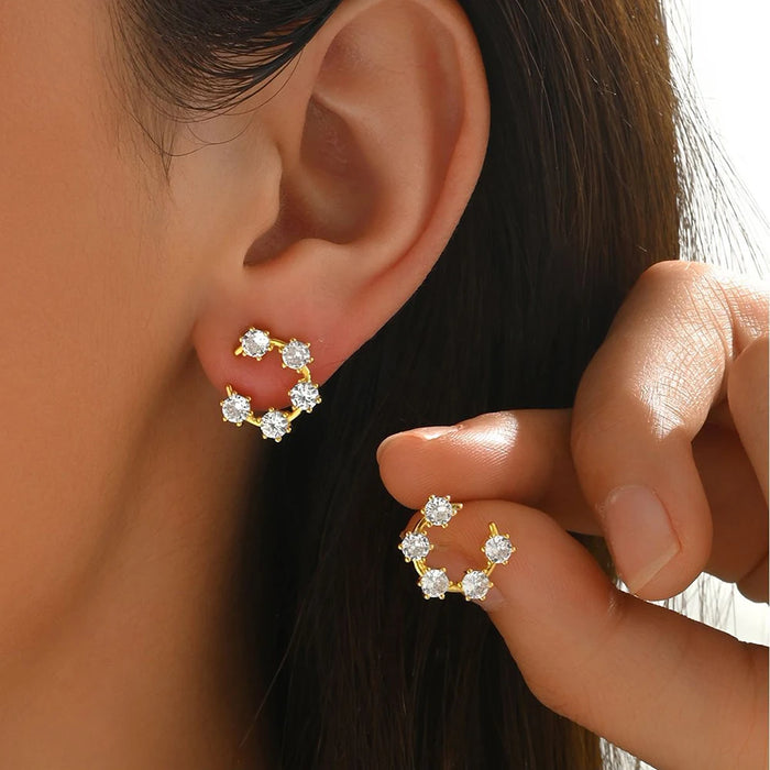 Moissanite 3.5mm Stud Earrings – 925 Silver Gold-Plated Half Hoop Design for Women