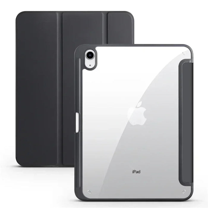 iPad Case with Pen Holder – Trifold PU Leather & Clear Acrylic Hard Back Stand Cover SF