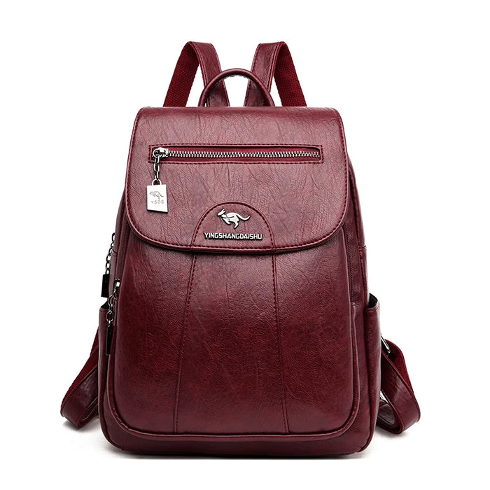 High-Quality Leather Backpack for Women – Large Capacity Travel & School Bag, Fashionable Mochila Shoulder Bag - Samanta Factory