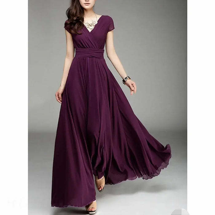 Party Dress – V-Neck Chiffon Elegance - Samanta Factory