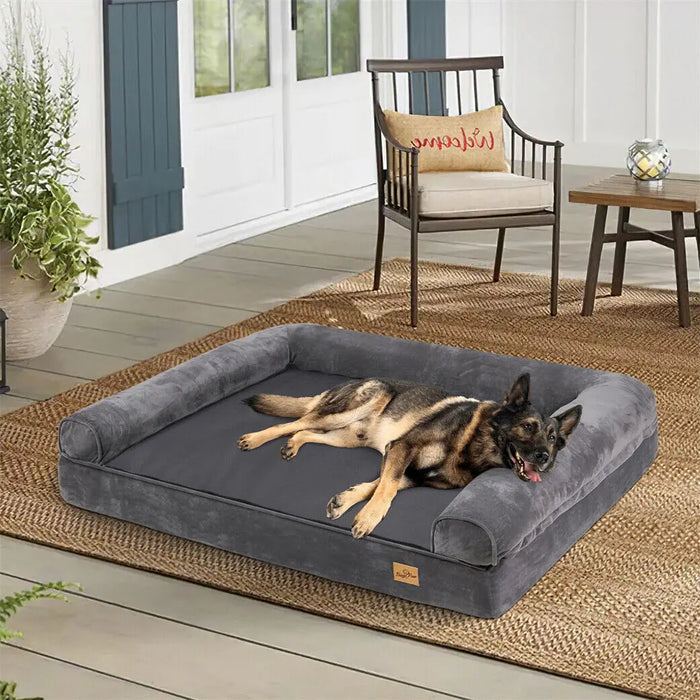 Orthopedic Dog Sofa Bed – Extra-Thick Foam Base with Washable Plush Cover & Bolster Support