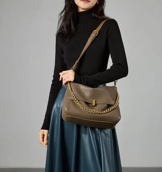Leather Shoulder Bag - Soft Cowhide Crossbody Style SF