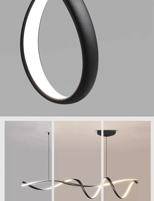Modern LED Pendant Light – NEO Gleam Black Aluminum Chandelier with Remote Control - Samanta Factory