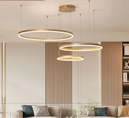 Modern gold aluminum LED pendant light with dimmable remote control for home and hotel use

