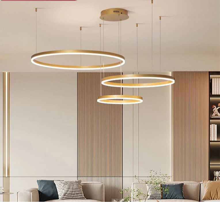 Modern gold aluminum LED pendant light with dimmable remote control for home and hotel use

