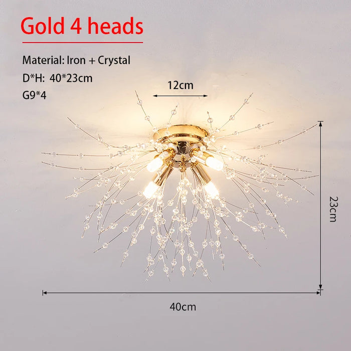 Crystal Dandelion Ceiling Light – 4-Light Nordic Chandelier for Living Room & Dining Room