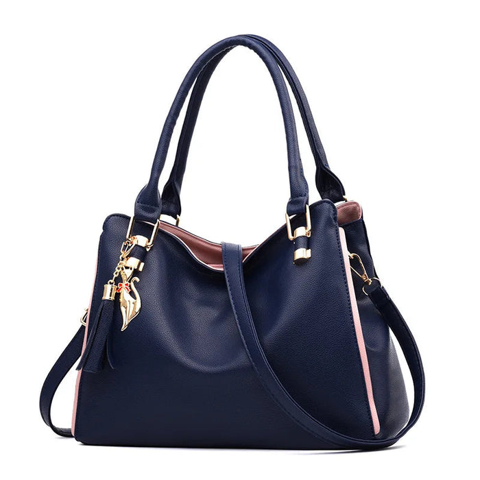 Women's Fur Detail Satchel Bag – PU Leather Patchwork Zipper Handbag SF