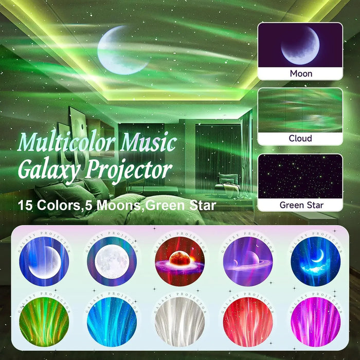 Galaxy Projector Night Light – 7-in-1 Aurora, Moon & Star Light with White Noise & Bluetooth Speaker - Samanta Factory