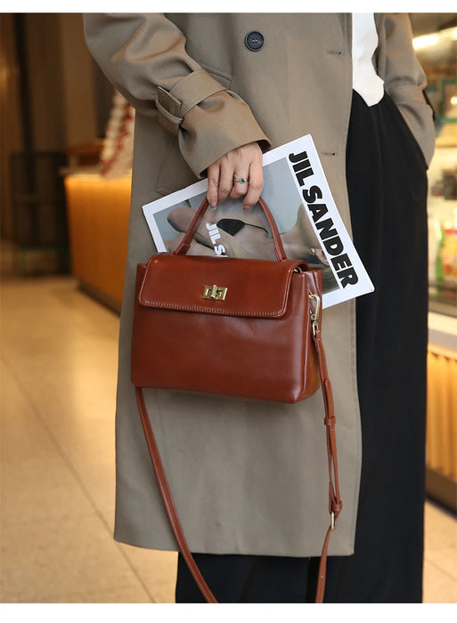 Women’s  Leather Shoulder Bag – Compact Casual Satchel