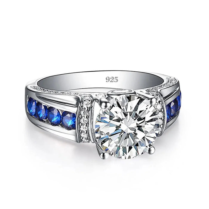 2ct Moissanite Ring – D Color VVS1 with Blue Sapphire Accent SF