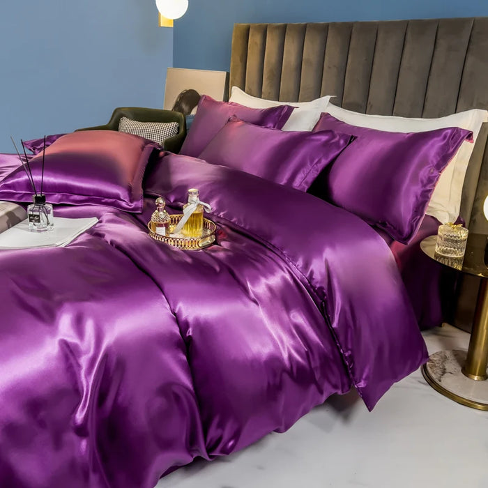 Schpert Rayon Bedding Set – Solid Color Duvet Cover with Pillowcases and Sheet, Twin to King - Samanta Factory