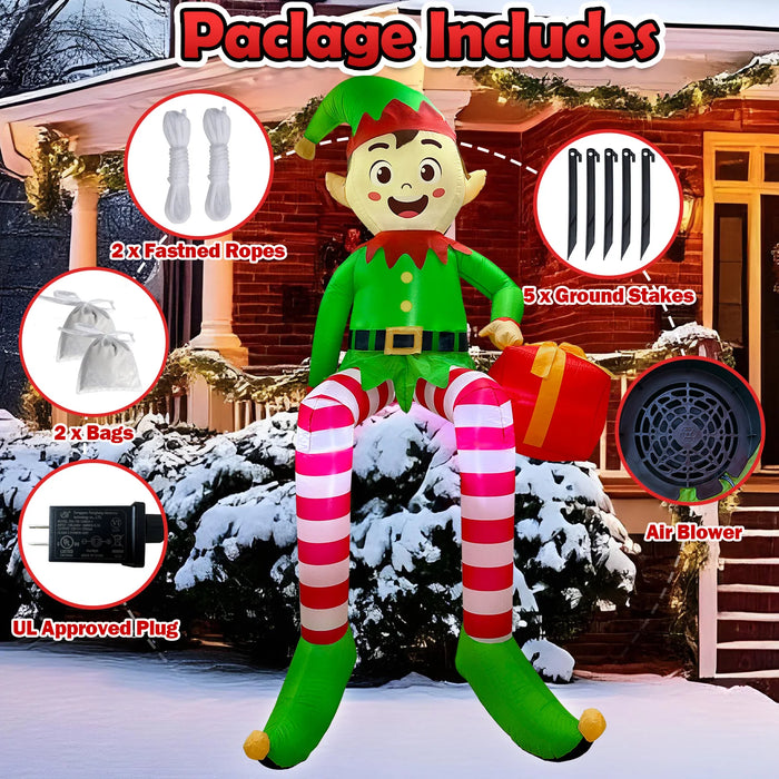 Christmas Inflatable Elf – 8FT Outdoor Yard Decoration with LED Lights