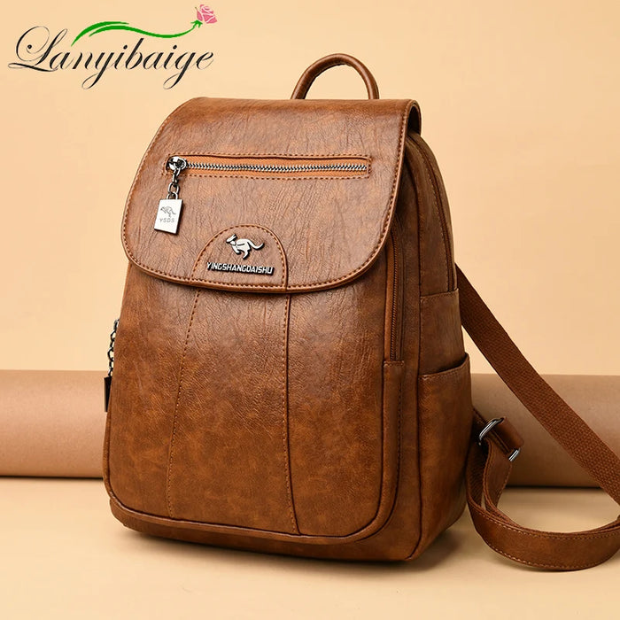 High-Quality Leather Backpack for Women – Large Capacity Travel & School Bag, Fashionable Mochila Shoulder Bag - Samanta Factory