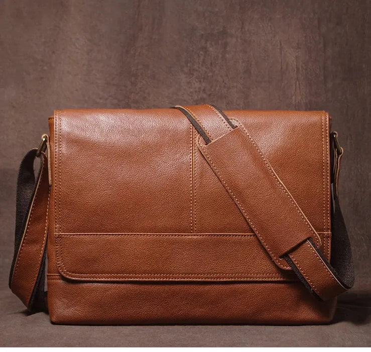 Vintage Leather Satchel Bag – Soft Men’s Crossbody Shoulder Bag SF