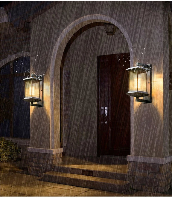 Vintage Wall Lamp – Brown Aluminum & Glass Sconce for Indoor & Outdoor Spaces
