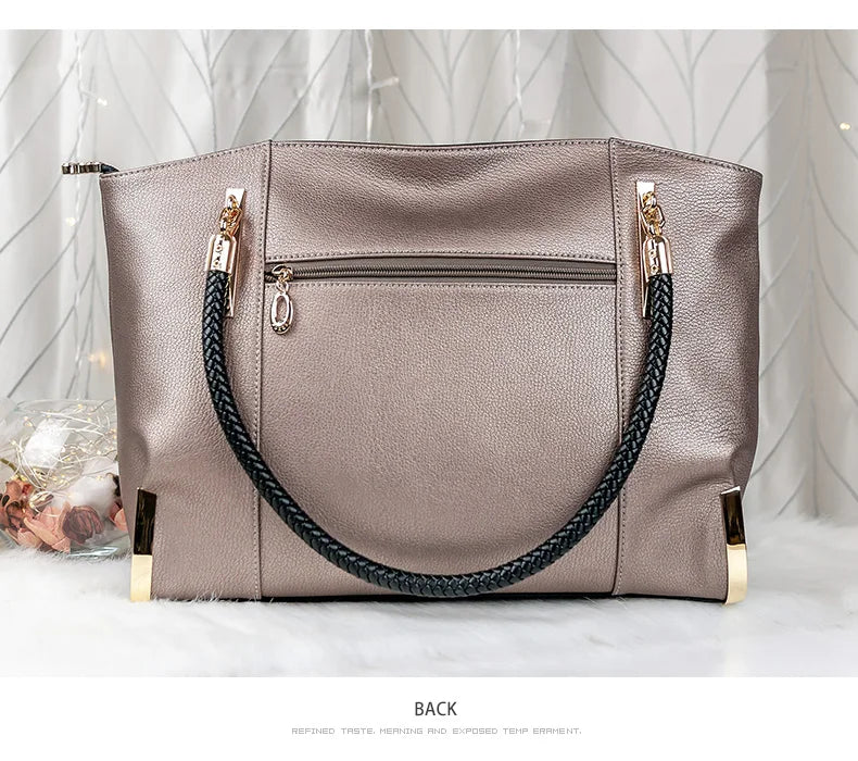 Leather Tote Bag – Soft Casual Shoulder Handbag for Women - Samanta Factory