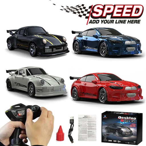 1 64 scale mini RC drift car with 2.4G 4WD four wheel drive high speed GTR racing remote control rechargeable lithium battery USB charging for kids boys aged 6 to 14