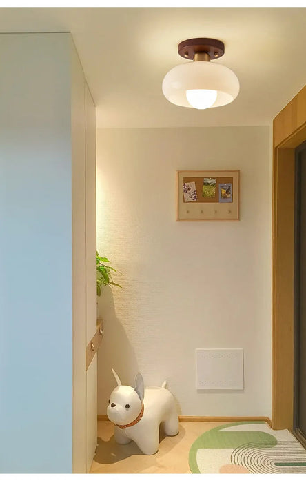 Modern LED Ceiling Light – Wooden & Glass Fixture for Home Lighting - Samanta Factory