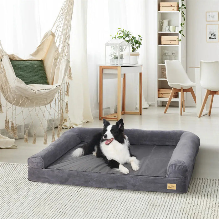 Orthopedic Dog Sofa Bed – Extra-Thick Foam Base with Washable Plush Cover & Bolster Support