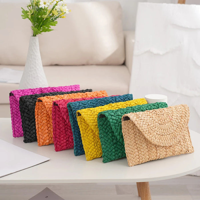 Boho Straw Flap Bag for Women – Hard Shell Summer Handbag with Cover Closure
