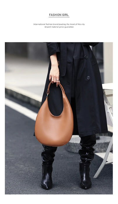 Half-Moon Shoulder Bag – Soft Versatile Leather Handbag for Women - Samanta Factory