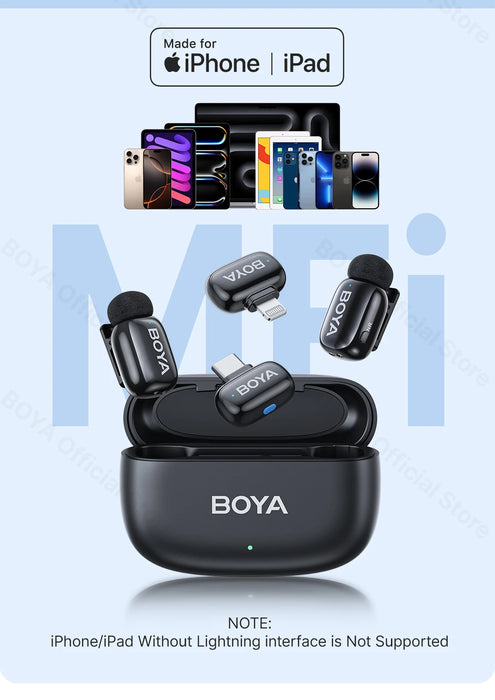 BOYA Mini Wireless Microphone – 2.4GHz Lavalier Mic with Charging Case for iPhone & Android
