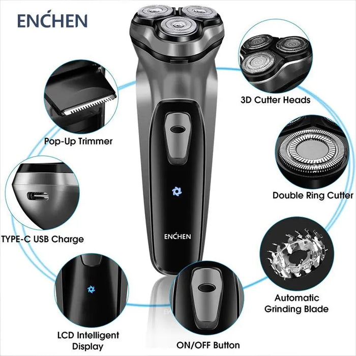Electric Shaver for Men – 3D Floating Heads with Auto-Grinding Blades & Smart ESM System