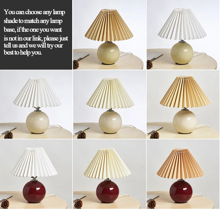 Korean Table Lamp – Vintage Pleated Fabric Shade with Ceramic Base