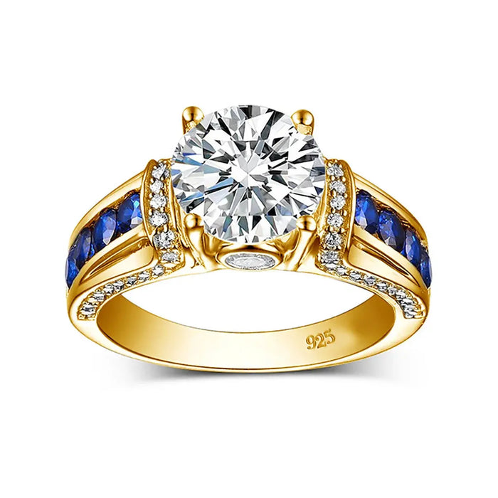 2ct Moissanite Ring – D Color VVS1 with Blue Sapphire Accent SF
