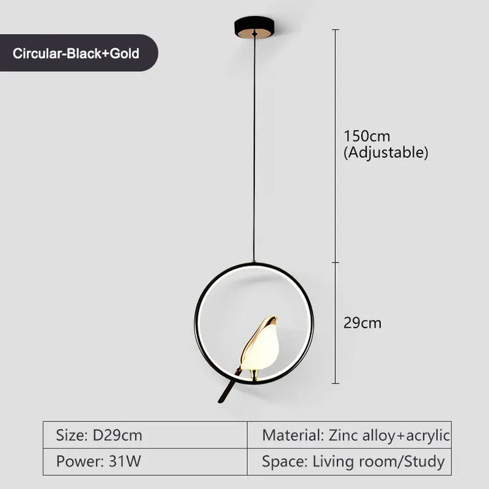 Bird Pendant Light – Modern Gold & Silver Hanging Lamp with Rotatable Magpie Design