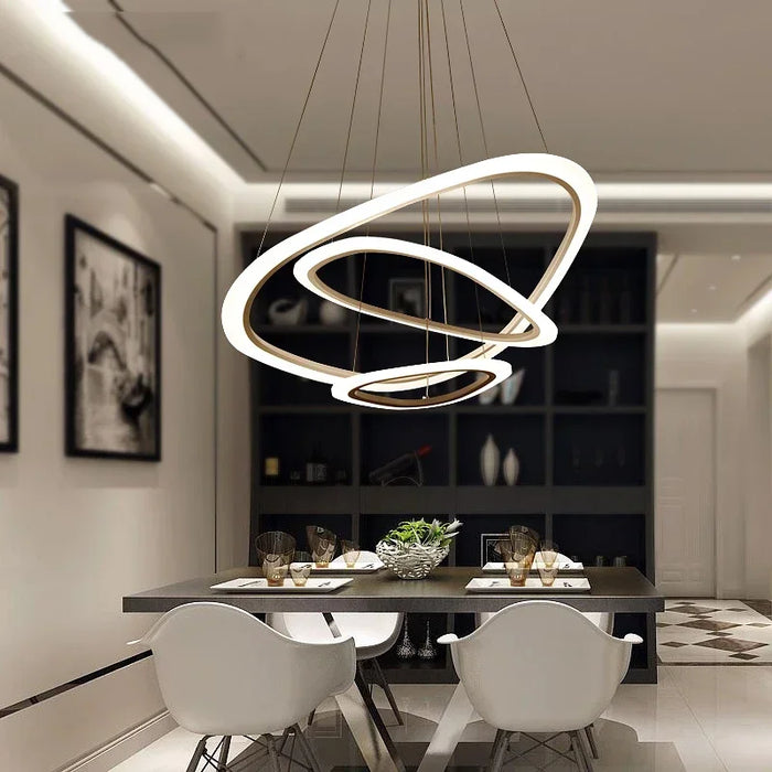 Art Deco Pendant Light – White Acrylic & Iron Chandelier with Remote Control - Samanta Factory