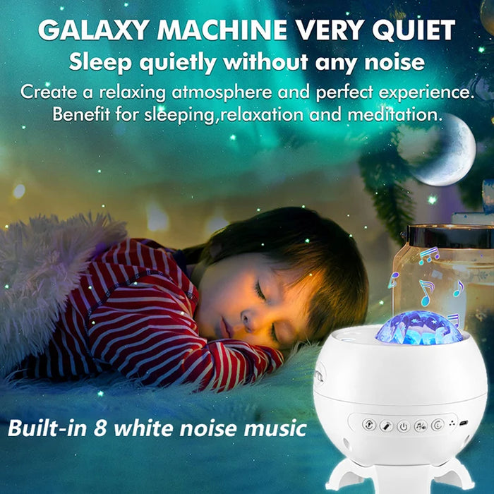 Galaxy Light Projector – 360° Dream Aurora Star & Moon Lamp with Bluetooth, White Noise & Rechargeable Battery
