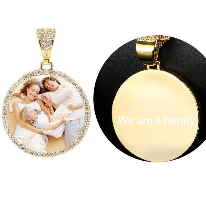 Personalized Bling Circle Necklace with Engraving – Memory Jewelry for Men & Women SF