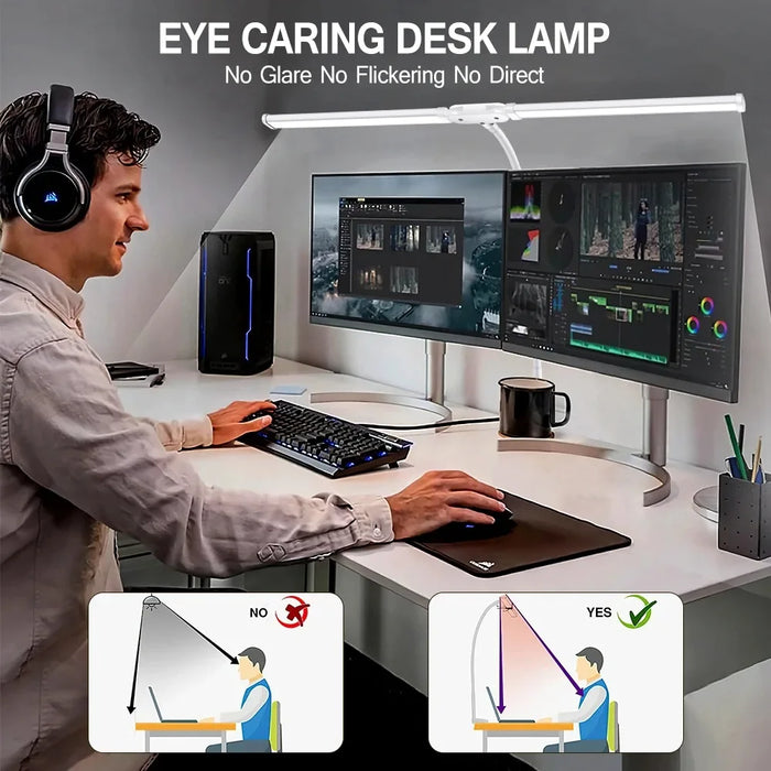 Double-Head LED Desk Lamp – Wide, Adjustable Lighting with 10 Brightness Levels