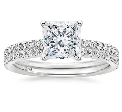 Square cut zircon bridal set in 925 sterling silver for women