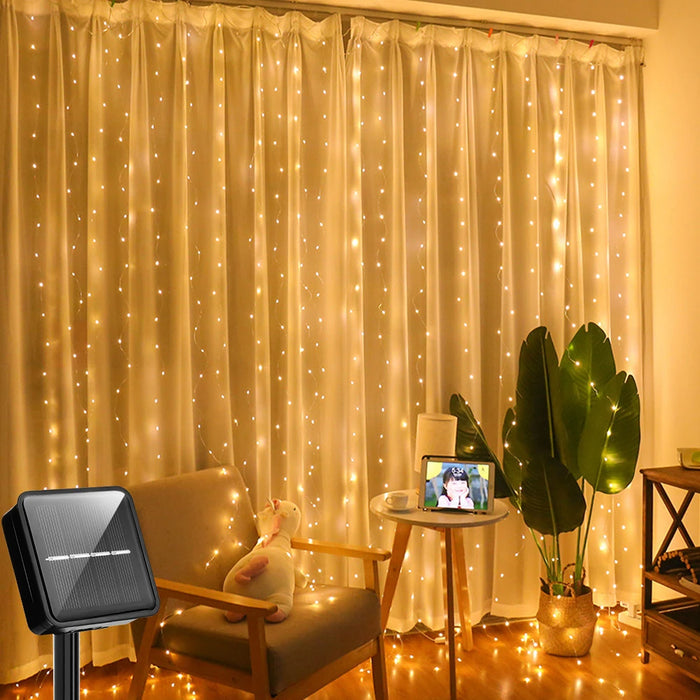 Festive Solar-Powered Curtain Lights with Waterproof Design & Remote Control - Samanta Factory