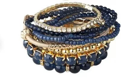 Bohemian Bracelet Set – Stackable Beaded Bangles with Crystals & Pearls for Everyday Wear