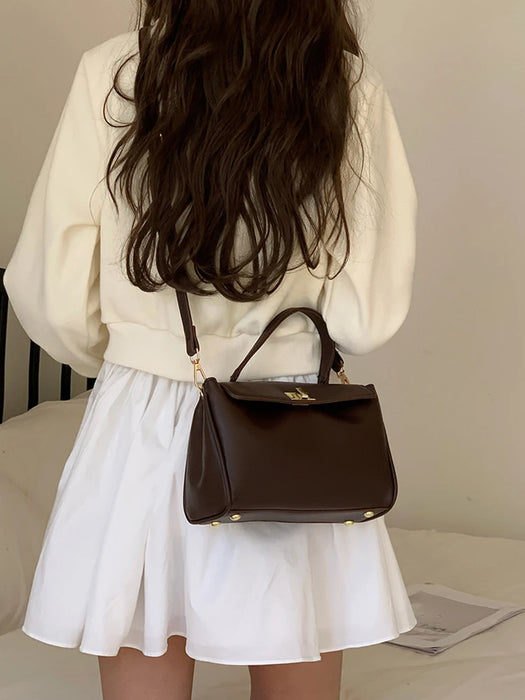 PU Leather Box Bag – Twist Lock Closure for Women