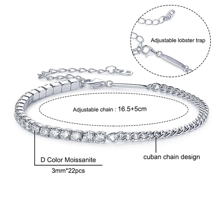 Moissanite Tennis Bracelet – 925 Sterling Silver with Certificate - Samanta Factory