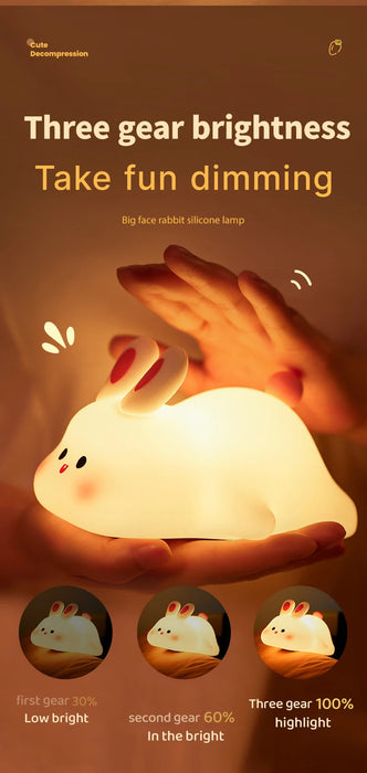 Cute Rabbit Night Light Silicone Lamp – Touch Sensor Soft LED Kids Sleep Light SF