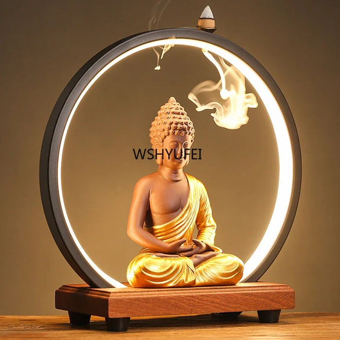 Ceramic Sakyamuni Buddha Incense Burner with LED Light - Samanta Factory