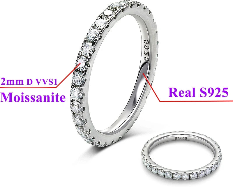 Moissanite Eternity Ring – 2mm D VVS Sterling Silver