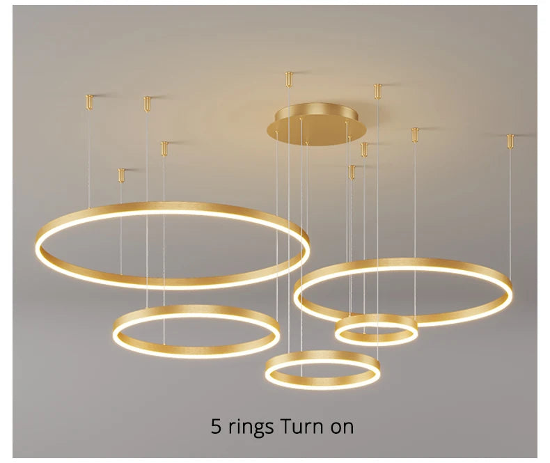 Modern LED Pendant Light – Gold Aluminum Chandelier with Remote Control - Samanta Factory