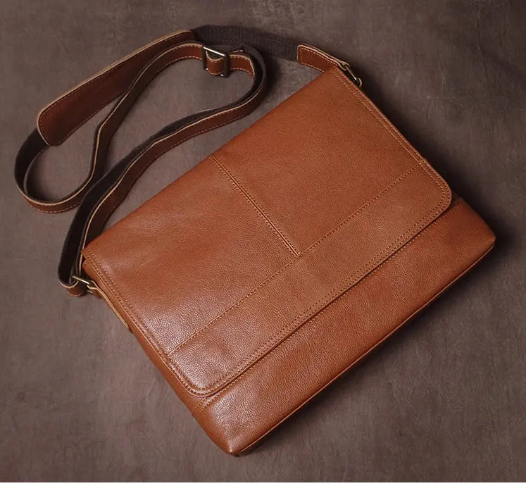 Vintage Leather Satchel Bag – Soft Men’s Crossbody Shoulder Bag SF