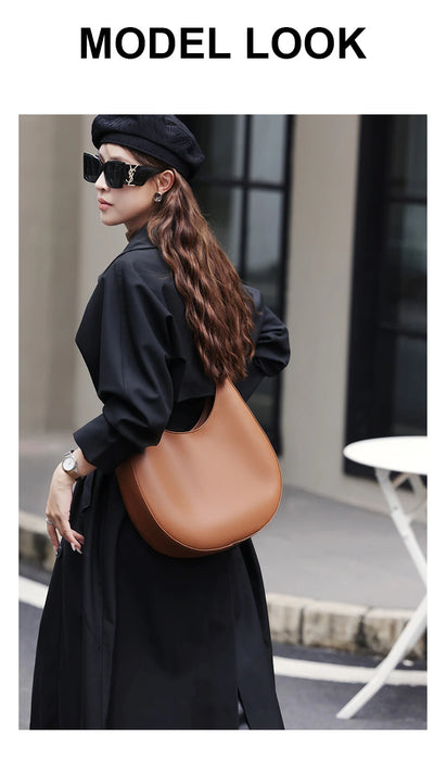 Half-Moon Shoulder Bag – Soft Versatile Leather Handbag for Women - Samanta Factory