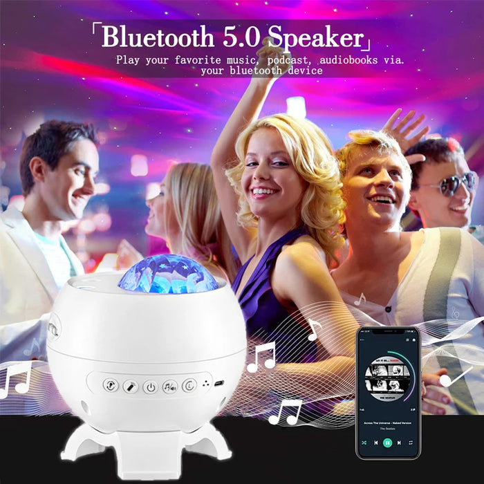 Galaxy Light Projector – 360° Dream Aurora Star & Moon Lamp with Bluetooth, White Noise & Rechargeable Battery