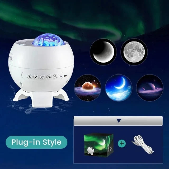 Galaxy Projector Night Light – 7-in-1 Aurora, Moon & Star Light with White Noise & Bluetooth Speaker - Samanta Factory