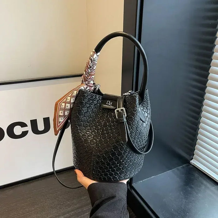 PU Leather Knitted Bucket Bag – Soft Casual Messenger Handbag for Women - Samanta Factory
